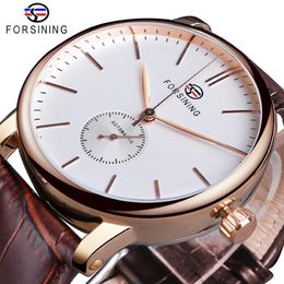 Forsining Mens Fashion Mechanical Watch Rose Gold Case Sub Dial Sport Watches Genuine Leather High Quality Gentleman Clock Reloj276M