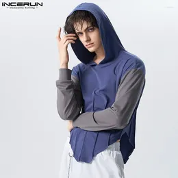 Men's Hoodies INCERUN Men Patchwork Hooded Long Sleeve Loose Autumn Casual Pullovers Streetwear 2024 Cosy Stylish Irregular Sweatshirt