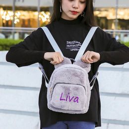 School Bags Plush Backpack Women's Personalised Embroidery Name Small Bag Cute Mini Leisure Travel