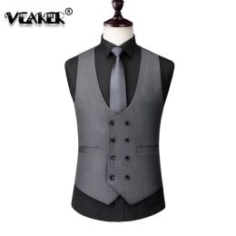 New Grey Slim Fit Suit Vest Men Formal Mens Blazer Vests Wedding Sleeveless Colete Plus Size England Business Black Vest