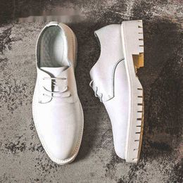 Dres Shoe Casual Men Shoe Platform Thick Sole White Leather British Daily Loafer Slip on Mid Heel Lift Shoe 220723