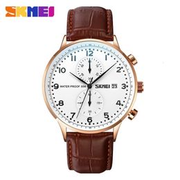 Watch Time beauty men simple casual British style large dial watch leather strap chronograph calendar quartz watch men270D