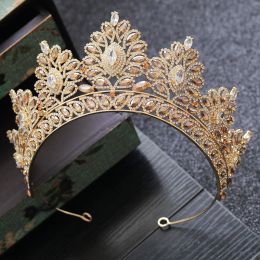 Jewellery Baroque Vintage Gold Colour Champagne Rhinestone Bridal Tiaras Crown Wedding Hair Accessories Crystal Pageant Tiaras Queen Diadem