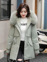 Women's Trench Coats Winter Women Parka 2024 Fashion Long Down Wool Liner Hooded Parkas Slim Fur Collar Jacket Warm Snow Wear Padded Clothes