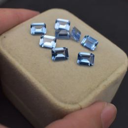 Beads Synthetic Spinel 108# Sea Blue Loose Gemstone Rectangular Octagon Light Aquamarine Emerald Cut Multiple Sizes For Jewellery Making