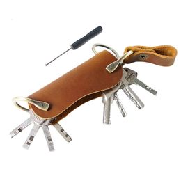 Genuine Leather Keys Wallet Holder Organiser Keys Clip Folder EDC Outdoor Portable Household Keys Pocket Tools with Keyring