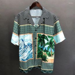 Men's Casual Shirts Vintage Playing Card Pattern Patchwork Print 2024 Summer Men Hawaiian Streetwear Beach Shirt Hip Hop Holiday Tops