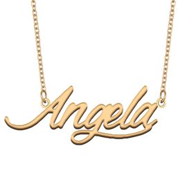 Angela Name Necklace Pendant for Women Girls Birthday Gift Customise Nameplate Children Best Friends Jewellery 18k Gold Plated Stainless Steel