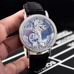 New Golden Bridge 42mm Steel Case Diamond Bezel Inner Skeleton Dial Automatic Tourbillon Mens Watch Sports Watches Black Leather C313y