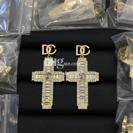 Luxury Shiny Crystal Drop Earrings Dangles Women Vintage Crucifix Earrings Eardrops Jewellery With Gift Box