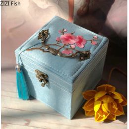 Necklaces Multiple Styles Three Layers Storage Box Floral Embroidery Makeup Box Bracelet Jewelry Organizer Earrings Necklace Hanging Rack