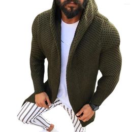 Men's Sweaters Fashion Men Sweater Cardigan Autumn Winter Slim Solid Colour Long Sleeved Hooded Knitted Top