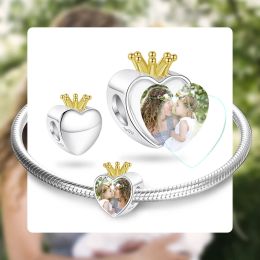 Lockets ELESHE Customise Photo Fashion Charms 925 Sterling Silver Crown Heart Beads Fit Original Bracelet DIY Women Fine Jewellery