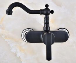 Bathroom Sink Faucets Black Oil Rubbed Bronze Kitchen Faucet Single Lever Cold & Water Mixer Taps Deck Mounted Wall Lnf843