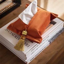 Tissue Boxes Napkins Soft Velvet Nordic Style Tissue Box Fabric Bag Cover Car Office Portable Pumping Napkin Storage Rectangle Solid Color Q240222