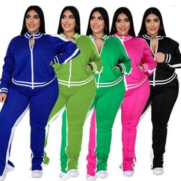 Tracksuits Plug Tamanho Tracksuit Cor Patchwork Dois Peça Define Outono Est Lady V-Pescoço Manga Completa Casacos Cintura Alta Calças Divididas