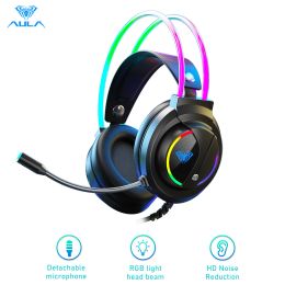 Headphone/Headset Aula S501 Gaming Headset Rgb Head Beam Cool Lighting Effect Microphone Hd Calling Lightweight Design for Pc Laptops