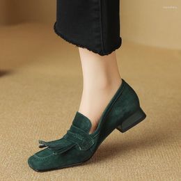 Dress Shoes EAGSITY Cow Suede Leather Penny Loafer Women Casual Fashion Ladies Slip On Lazy Outdoor Walking Tassel