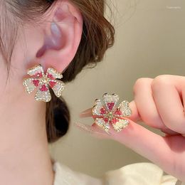 Dangle Earrings Minar Creative Shiny Full Crystal Flower Petal For Women Real Gold Plated Copper Statement Wedding Jewelry