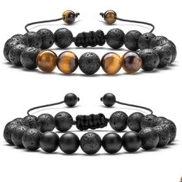 Beaded Newest Handmade 8Mm Volcanic Stone Turquoise Beads Bangle Bracelet For Women Men Elastic Tiger Eye Lave Diffuser Jew Dhgarden Dhqvd