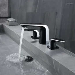 Bathroom Sink Faucets Luxury Brass Black And Chrome Faucet 3 Holes 2 Handles Basin Mixer Tap Cold Water