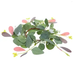 Decorative Flowers Simulation Leaves Wreath Holder Table Ring Faux Front Door Hanging Decor