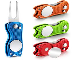 H9241 Foldable Golfs Divot Tool Magnetic Golf Button Tools Golf Ball Marker 10 Colors5835547
