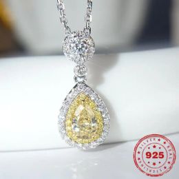 Necklaces HOYON Real Natural S925 Sterling Silver Women's Necklace Set with Diamonds topaz Water Drop Pendant Bizuteria Jewelry Joyas