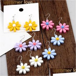 Dangle & Chandelier Unique Design Personality Resin Daisy Pendant Dangle Earring For Women Girls Fashion Colorf Flowers Dro Dhgarden Dhwdv