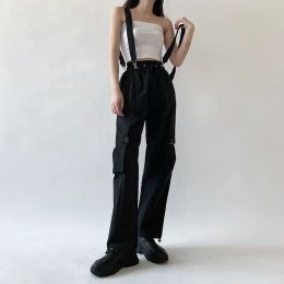 Capris Mall Goth Black Cargo Pants Women Streetwear Gothic High Waist Loose Trousers Korean Fashion Sweatpants Overalls 2023