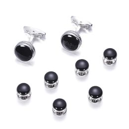 Links Cufflinks for Men TOMYE XK23022 Fashion Classic Black Silver Color Round 8 Pieces Set Formal Casual Dress Shirt Cuff Links Gifts