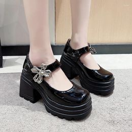 Dress Shoes Bow Beaded Mary Janes Women High Heels Platform 2024 Summer Chunky Luxury Lolita Pumps Female Zapatillas