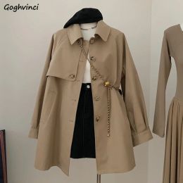 Trench Trench Coats for Women Retro Baggy Cute Girls Spring Autumn College Aline Fashion Korean Clothes Casual Street Wear Chic Button