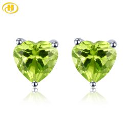 Earrings Natural Peridot Sterling Silver Stud Earring 1.6 Carats Genuine Gemstone Romantic Heart Design Casual Jewellery Birthday Gifts