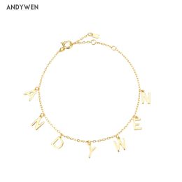 Bracelets ANDYWEN 2020 New 925 Sterling Silver Plain Letter Initial Alphabet Personalize Pendant Bracelet Long Chain Women Fashion Jewelry