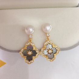 ZHBORUINI 14K Gold Plated Natural Pearl Earrings 925 Silver Ear Needle Natural Fritillaria Cross Stud Earrings For Women Jewellery 240220