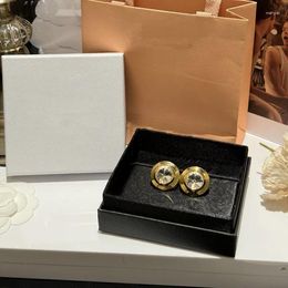 Dangle Earrings Europe Brand Designer Gold Round Crystal Ear Clip Women Luxury Jewellery Runway Trend