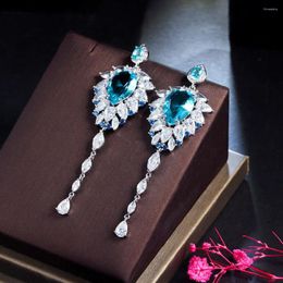 Dangle Earrings Blue Cubic Zirconia Gemstone Fringed Long Drop Earring Fashion Brand Gift