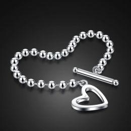 Bangles Fashion simple 100% 925 Sterling silver beads bracelet Cupid's Arrow Heart Bracelet Charm Woman / girl jewelry gift Parentchild