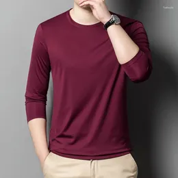 Men's T Shirts Men Mulberry Silk No-trace -shirt 2024 Spring Autumn Long Sleeve O-neck T-Shirts