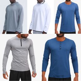 Mens Outfit Hoodies T Shirts Yoga Hoody Tshirt Lulu Sports Raising Hips Wear Elastic Fitness Tights Lululemens Yoga clothes