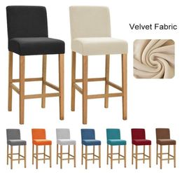 Velvet Fabric Bar Stool Chair Cover Spandex Elastic Short Back Covers for Dining Room Cafe Banquet Party Small Seat Case 2111161603134