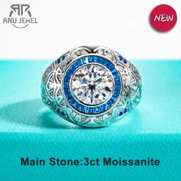 Rings AnuJewel 3ct D Colour Moissanite Men Ring 925 Sterling Silver Gold Plated Lab Created Diamond Vintage Engagement Ring For Men