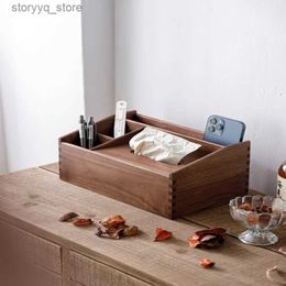 Tissue Boxes Napkins Office Black Walnut Solid Wood Tissue Box Multifunctional Paper Extraction Box Mobile Phone Desktop for Paper Towels Bedroom Q240222