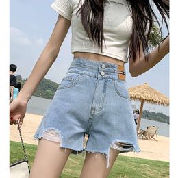 High Waisted Wide Leg Denim Shorts for Women in Summer, Loose and Worn-out in Europe and America, A-line Personality, Spicy Girl Hot Pants for Foreign Trade on