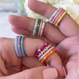 Cluster Rings SO Classic INS Copper Multicolor Enamel Geometry Round Zircon Jewellery For Women Fashion Simple Party Gift Wholesale