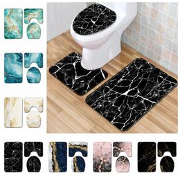 Bath Mats 3 Pcs Set Eco-Friendly Anti Slip Absorbent Bathroom Carpet Rug Toilet Mat Marble Texture Home Decoration Door Foot Pad