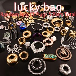 Jewellery Vanku Body Piercing Lucky Lot Random Bag Ear Plugs 5 Pairs Total (include 1 pair ear weight, 4 pairs ear gauges/plugs/Stone