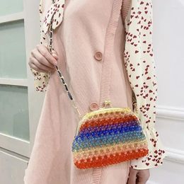Evening Bags Fashion Colourful Splice Design Buckle Women's Shoulder Bag Sweet Rainbow Acrylic Beaded Weaving Crossbody For Woman