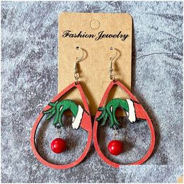 Dangle & Chandelier Wooden Christmas Drop Earrings For Women Handmade Teardrop Large Xmas Tree Dangle Charm Accessories Jewellery Gifts Dhd1N